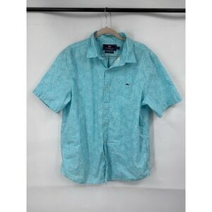 Vineyard Vines Slim Fit Whale Shirt Women Large Blue Turtle Print Tropical‎